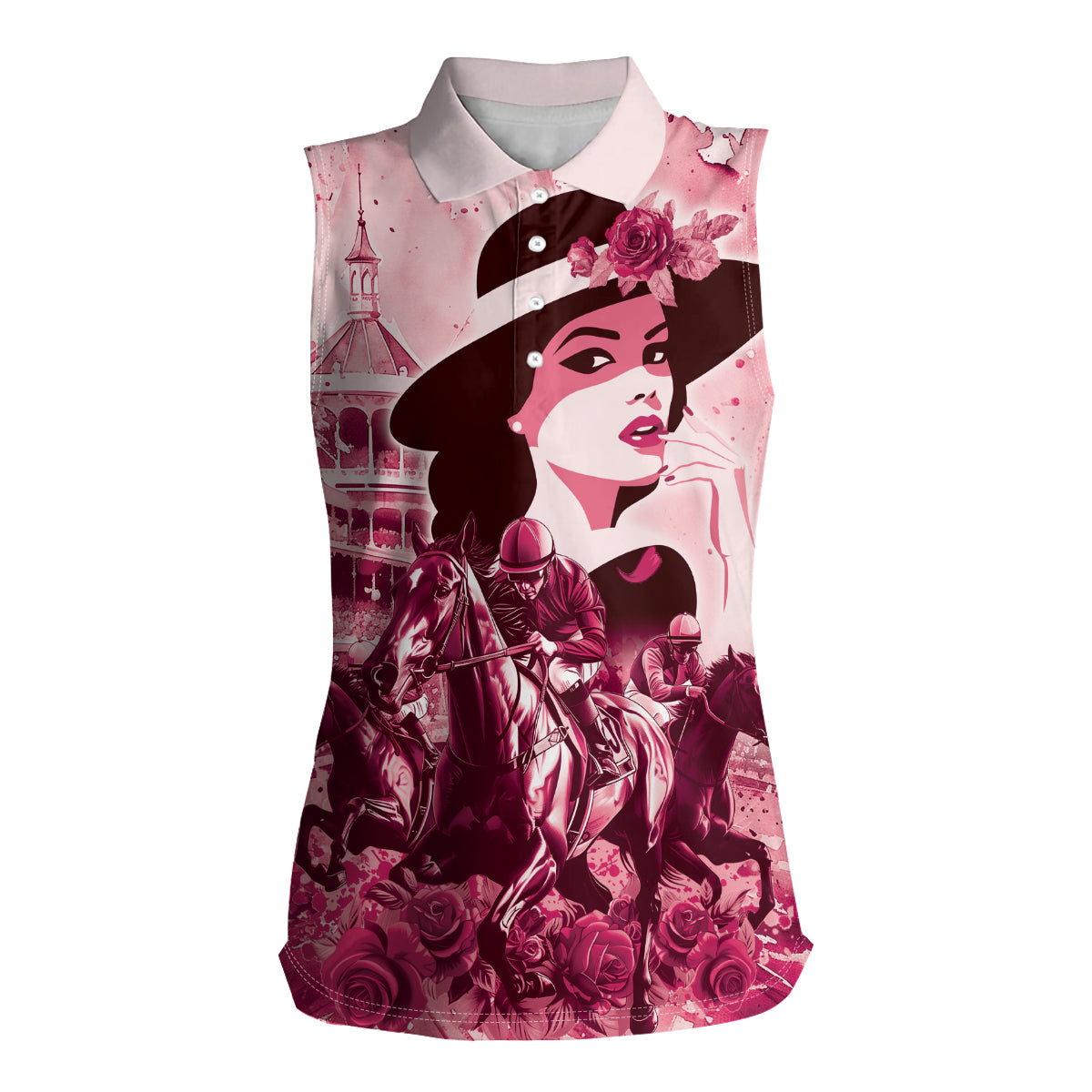 Personalized Kentucky Ladies Women Sleeveless Polo Shirt The Run For The Roses Derby - Pink Out - Wonder Print Shop