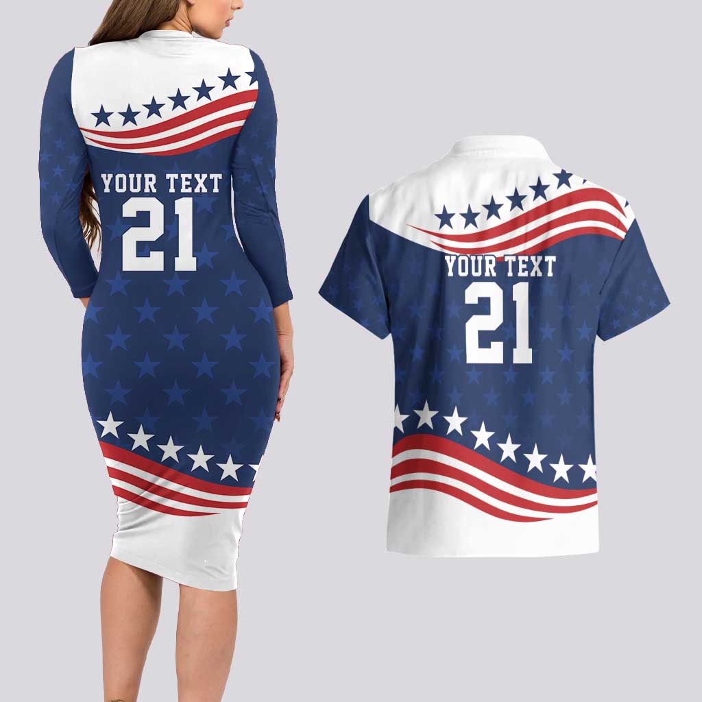 United States Pacific Rugby Custom Couples Matching Long Sleeve Bodycon Dress and Hawaiian Shirt USA Classic Sporty Pattern