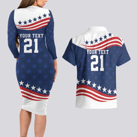 United States Pacific Rugby Custom Couples Matching Long Sleeve Bodycon Dress and Hawaiian Shirt USA Classic Sporty Pattern