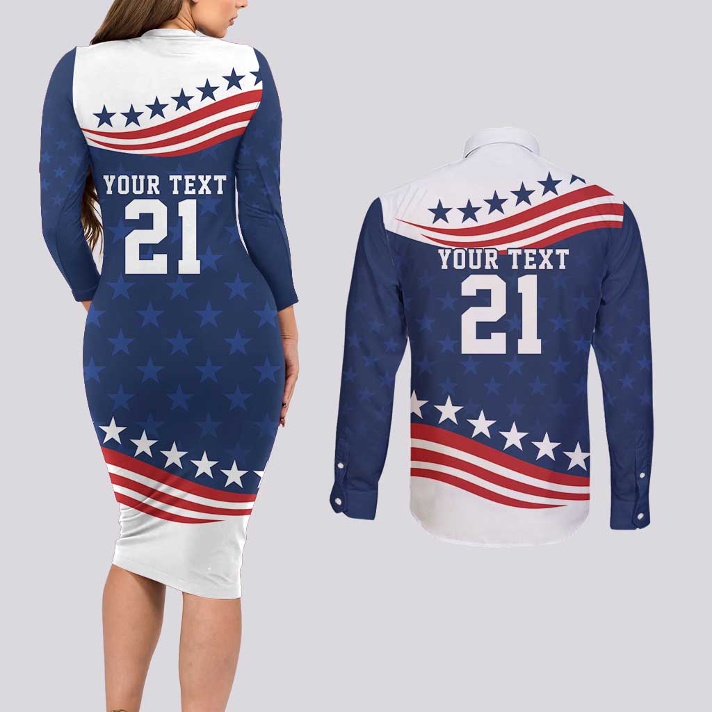 United States Pacific Rugby Custom Couples Matching Long Sleeve Bodycon Dress and Long Sleeve Button Shirt USA Classic Sporty Pattern