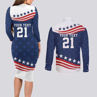 United States Pacific Rugby Custom Couples Matching Long Sleeve Bodycon Dress and Long Sleeve Button Shirt USA Classic Sporty Pattern