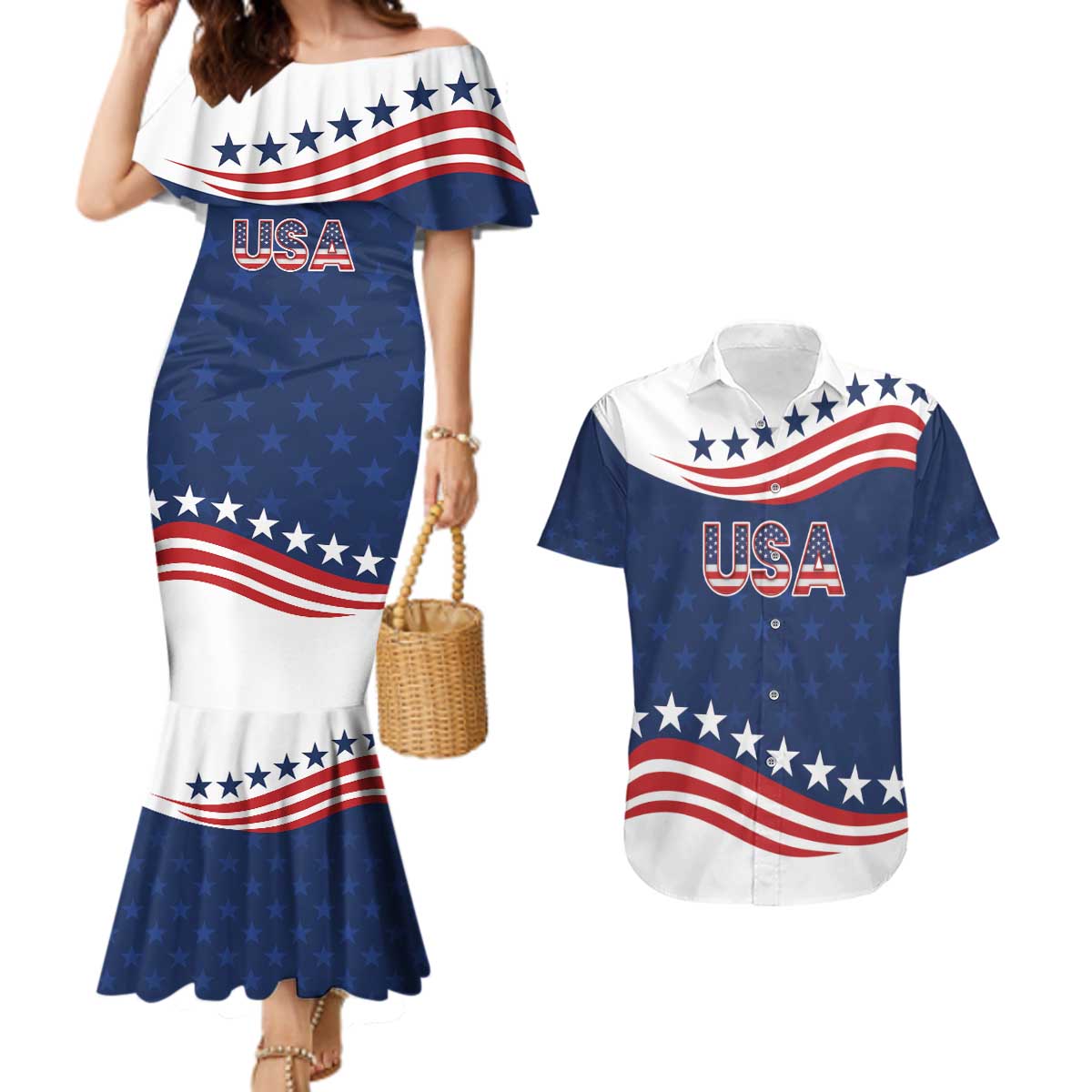 United States Pacific Rugby Custom Couples Matching Mermaid Dress and Hawaiian Shirt USA Classic Sporty Pattern