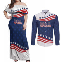 United States Pacific Rugby Custom Couples Matching Off Shoulder Maxi Dress and Long Sleeve Button Shirt USA Classic Sporty Pattern