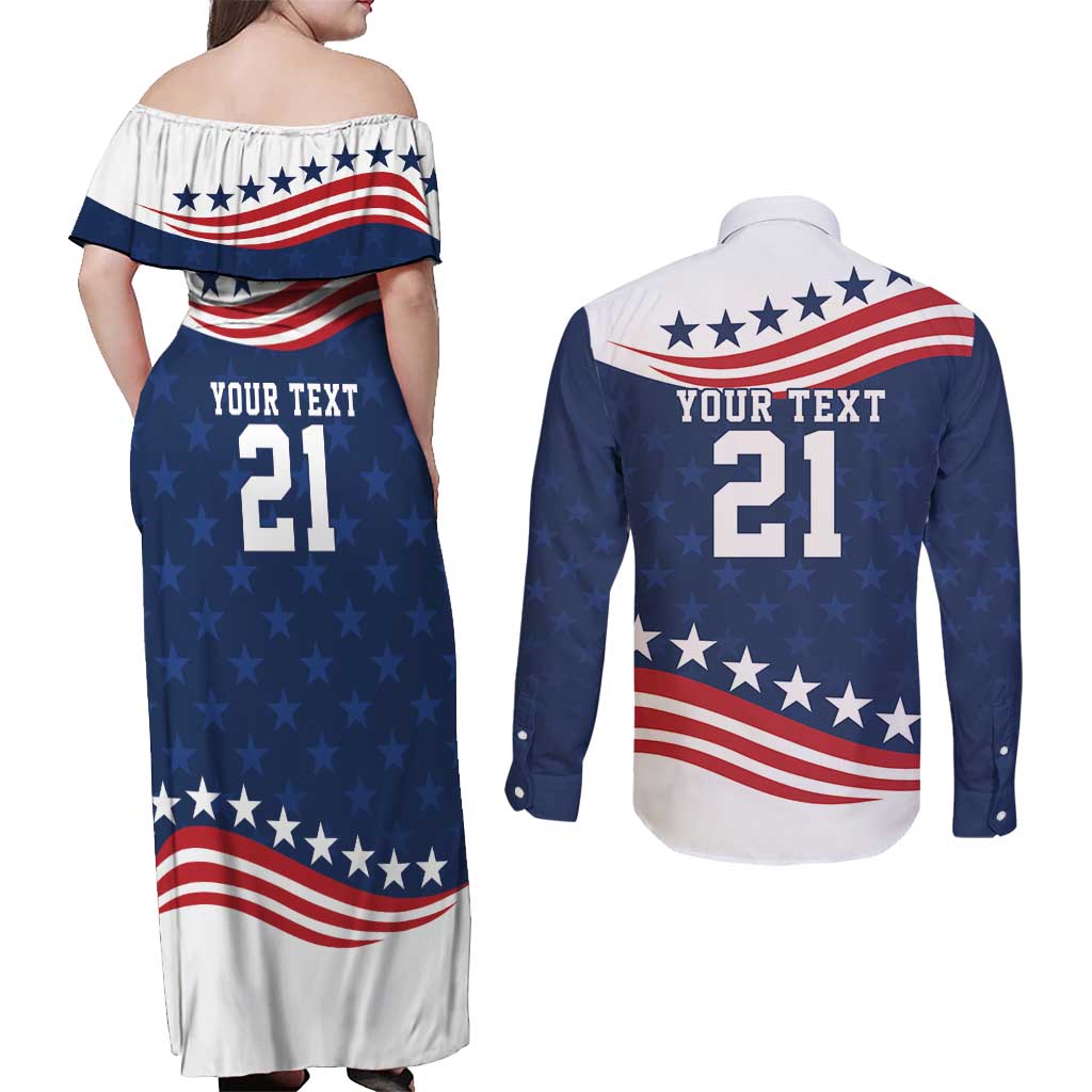 United States Pacific Rugby Custom Couples Matching Off Shoulder Maxi Dress and Long Sleeve Button Shirt USA Classic Sporty Pattern