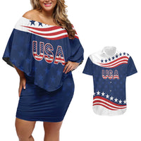United States Pacific Rugby Custom Couples Matching Off Shoulder Short Dress and Hawaiian Shirt USA Classic Sporty Pattern