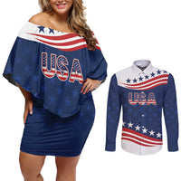 United States Pacific Rugby Custom Couples Matching Off Shoulder Short Dress and Long Sleeve Button Shirt USA Classic Sporty Pattern