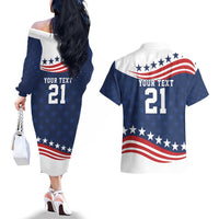 United States Pacific Rugby Custom Couples Matching Off The Shoulder Long Sleeve Dress and Hawaiian Shirt USA Classic Sporty Pattern