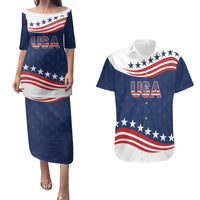 United States Pacific Rugby Custom Couples Matching Puletasi and Hawaiian Shirt USA Classic Sporty Pattern