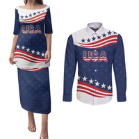 United States Pacific Rugby Custom Couples Matching Puletasi and Long Sleeve Button Shirt USA Classic Sporty Pattern