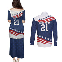 United States Pacific Rugby Custom Couples Matching Puletasi and Long Sleeve Button Shirt USA Classic Sporty Pattern