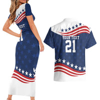 United States Pacific Rugby Custom Couples Matching Short Sleeve Bodycon Dress and Hawaiian Shirt USA Classic Sporty Pattern