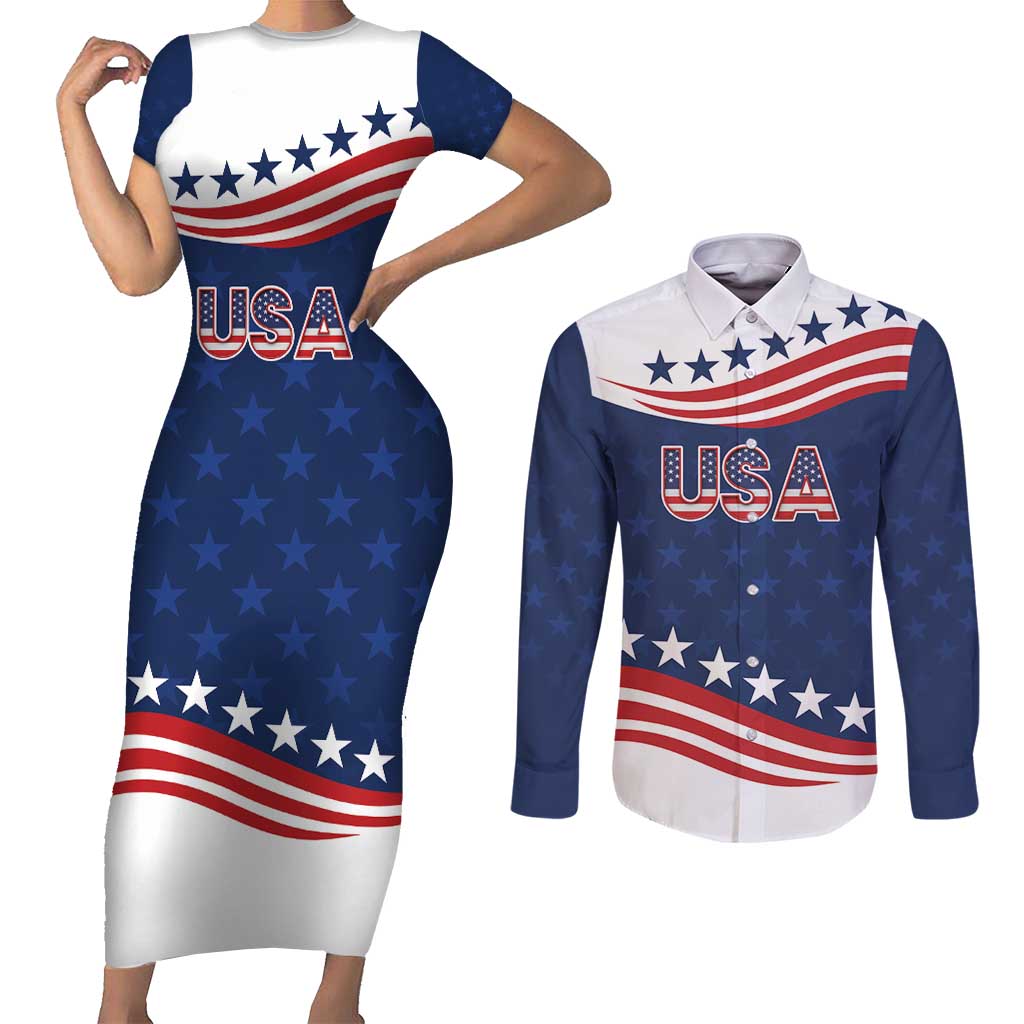 United States Pacific Rugby Custom Couples Matching Short Sleeve Bodycon Dress and Long Sleeve Button Shirt USA Classic Sporty Pattern