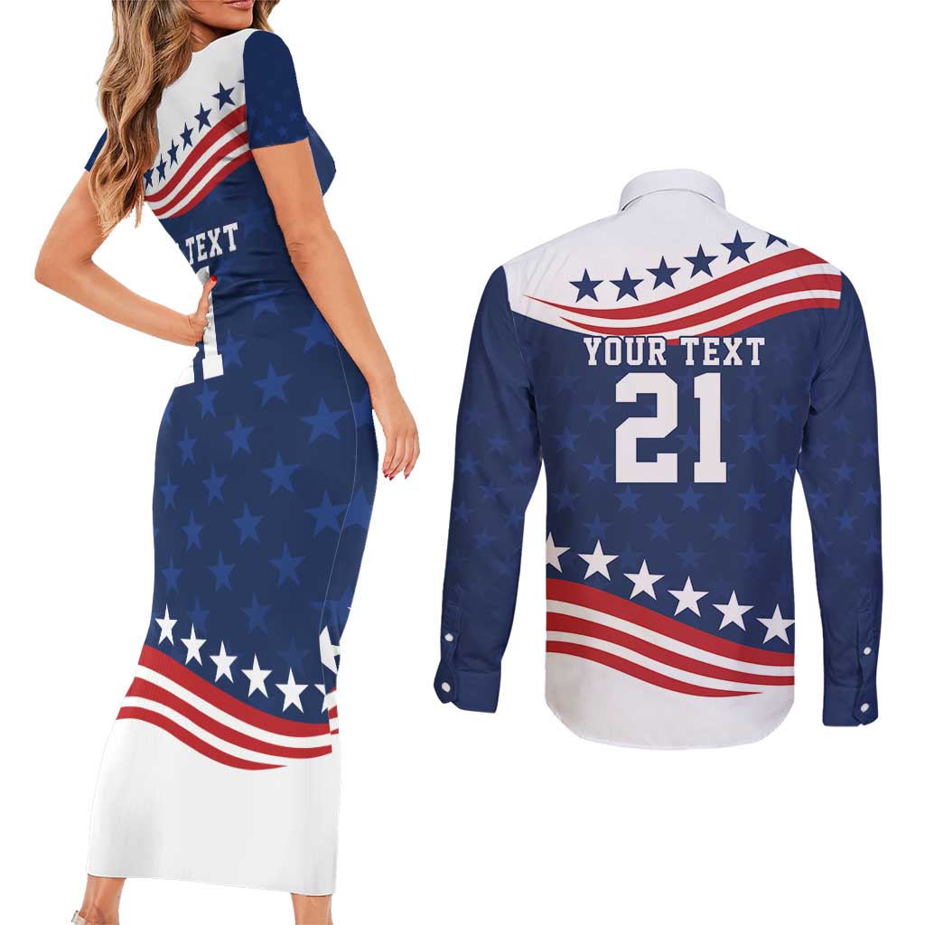United States Pacific Rugby Custom Couples Matching Short Sleeve Bodycon Dress and Long Sleeve Button Shirt USA Classic Sporty Pattern