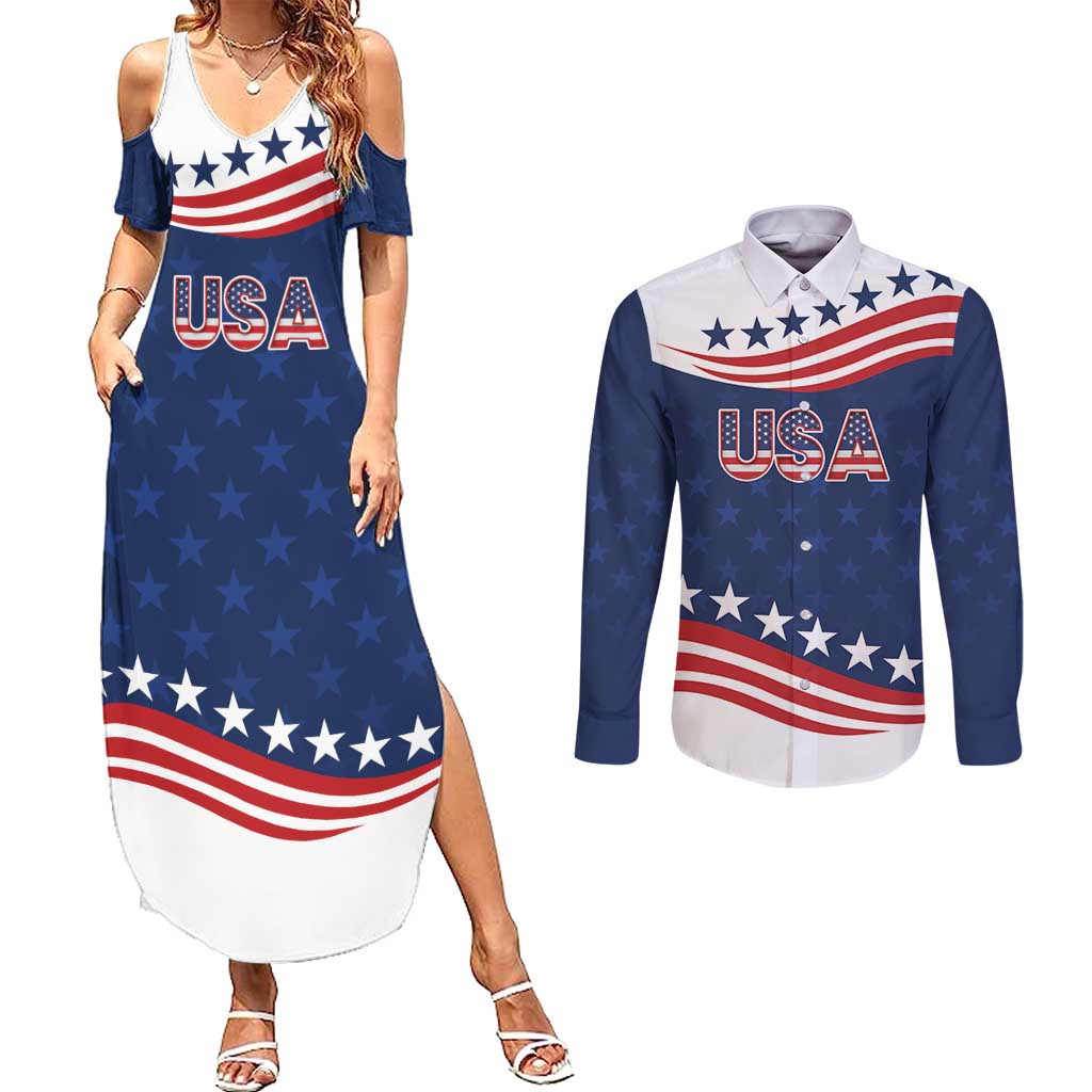 United States Pacific Rugby Custom Couples Matching Summer Maxi Dress and Long Sleeve Button Shirt USA Classic Sporty Pattern