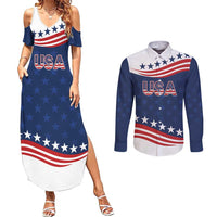 United States Pacific Rugby Custom Couples Matching Summer Maxi Dress and Long Sleeve Button Shirt USA Classic Sporty Pattern