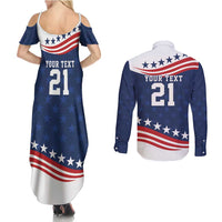 United States Pacific Rugby Custom Couples Matching Summer Maxi Dress and Long Sleeve Button Shirt USA Classic Sporty Pattern