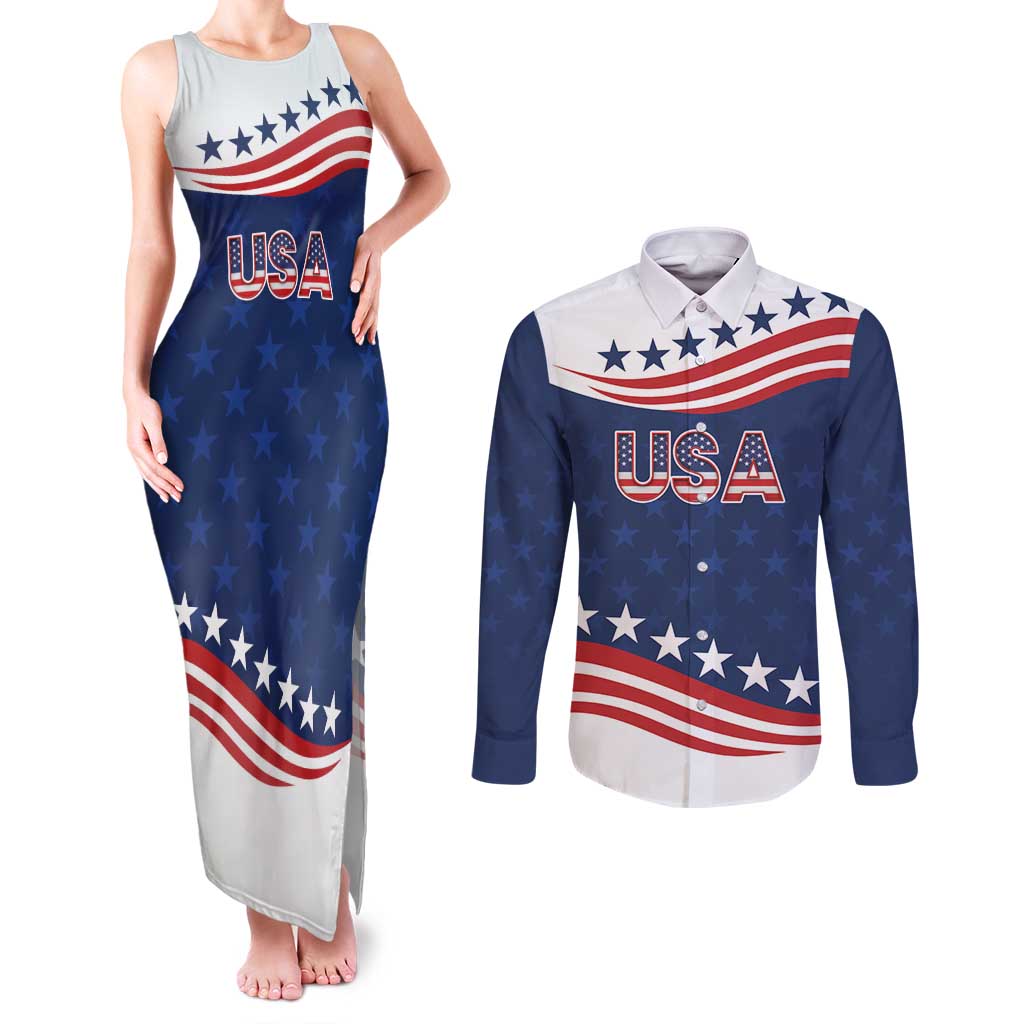 United States Pacific Rugby Custom Couples Matching Tank Maxi Dress and Long Sleeve Button Shirt USA Classic Sporty Pattern