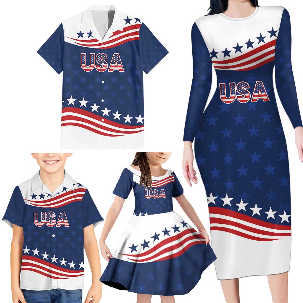 United States Pacific Rugby Custom Family Matching Long Sleeve Bodycon Dress and Hawaiian Shirt USA Classic Sporty Pattern