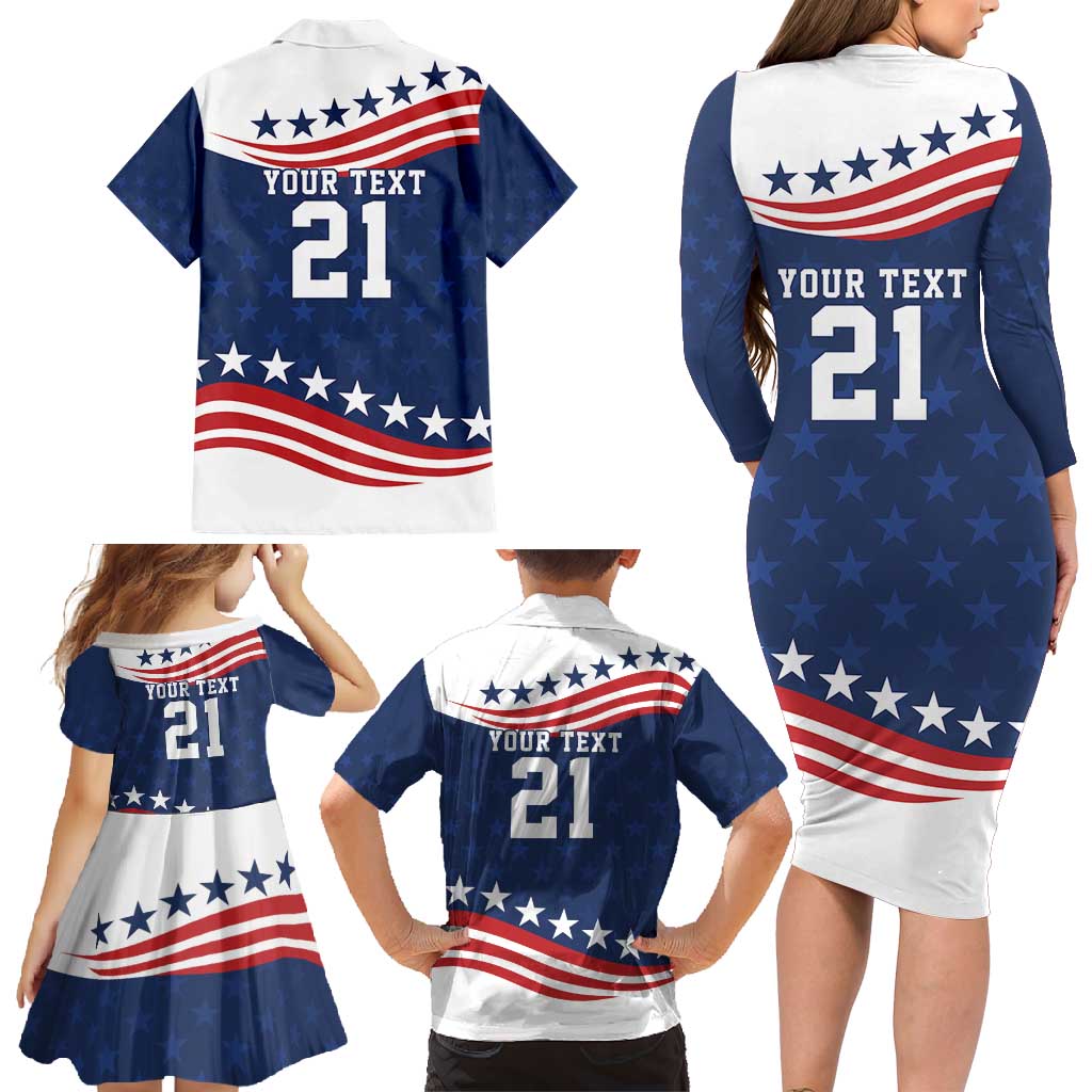 United States Pacific Rugby Custom Family Matching Long Sleeve Bodycon Dress and Hawaiian Shirt USA Classic Sporty Pattern