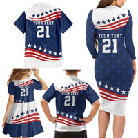 United States Pacific Rugby Custom Family Matching Long Sleeve Bodycon Dress and Hawaiian Shirt USA Classic Sporty Pattern