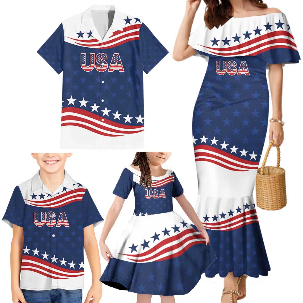 United States Pacific Rugby Custom Family Matching Mermaid Dress and Hawaiian Shirt USA Classic Sporty Pattern