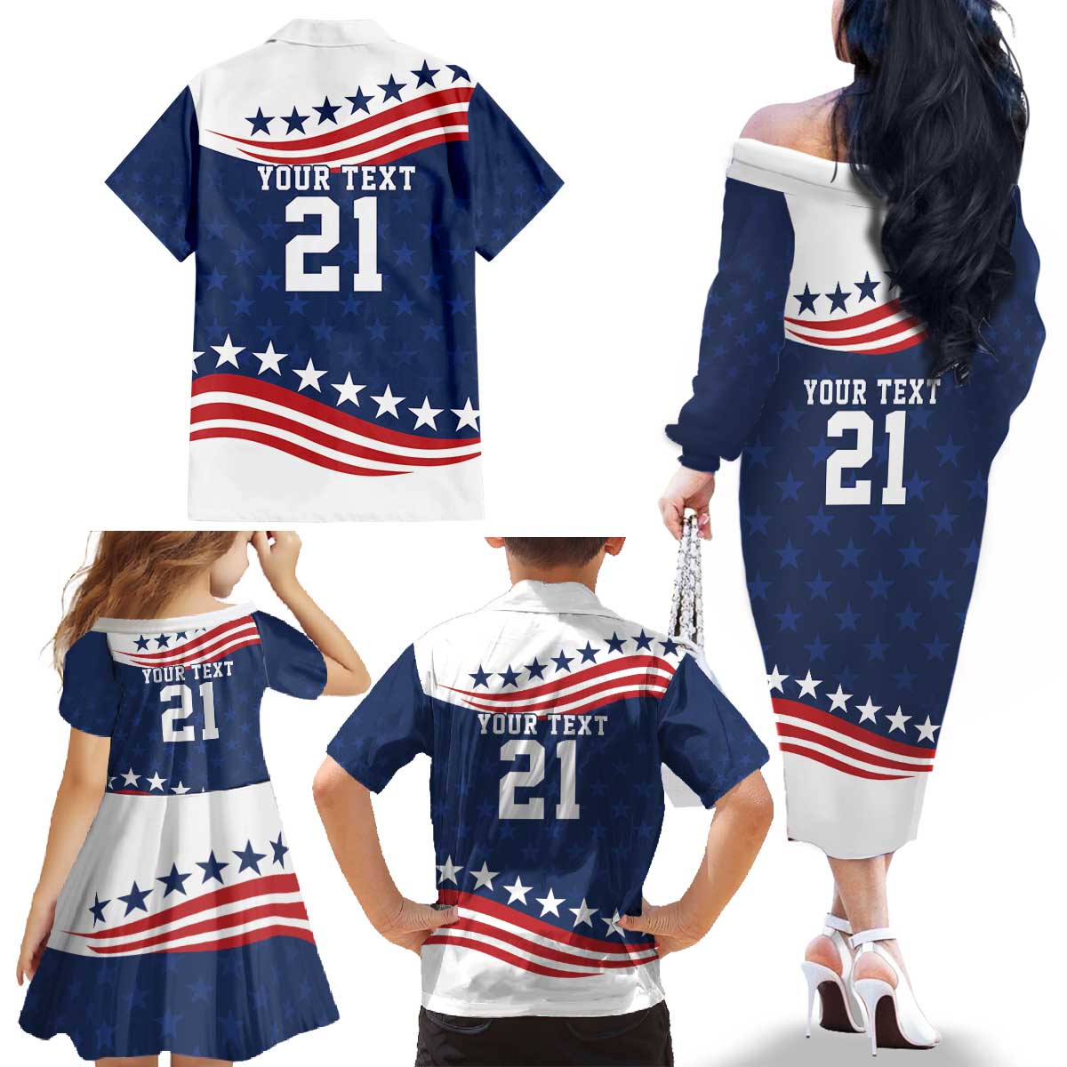 United States Pacific Rugby Custom Family Matching Off The Shoulder Long Sleeve Dress and Hawaiian Shirt USA Classic Sporty Pattern