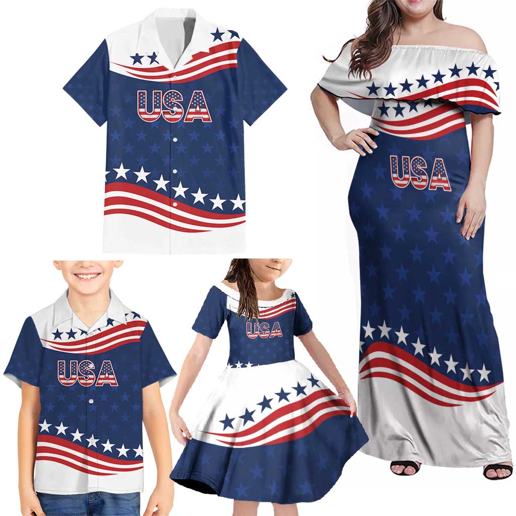 United States Pacific Rugby Custom Family Matching Off Shoulder Maxi Dress and Hawaiian Shirt USA Classic Sporty Pattern