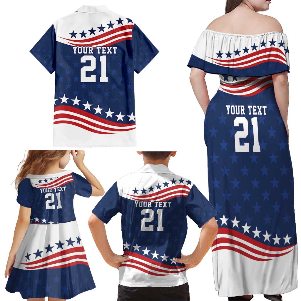 United States Pacific Rugby Custom Family Matching Off Shoulder Maxi Dress and Hawaiian Shirt USA Classic Sporty Pattern
