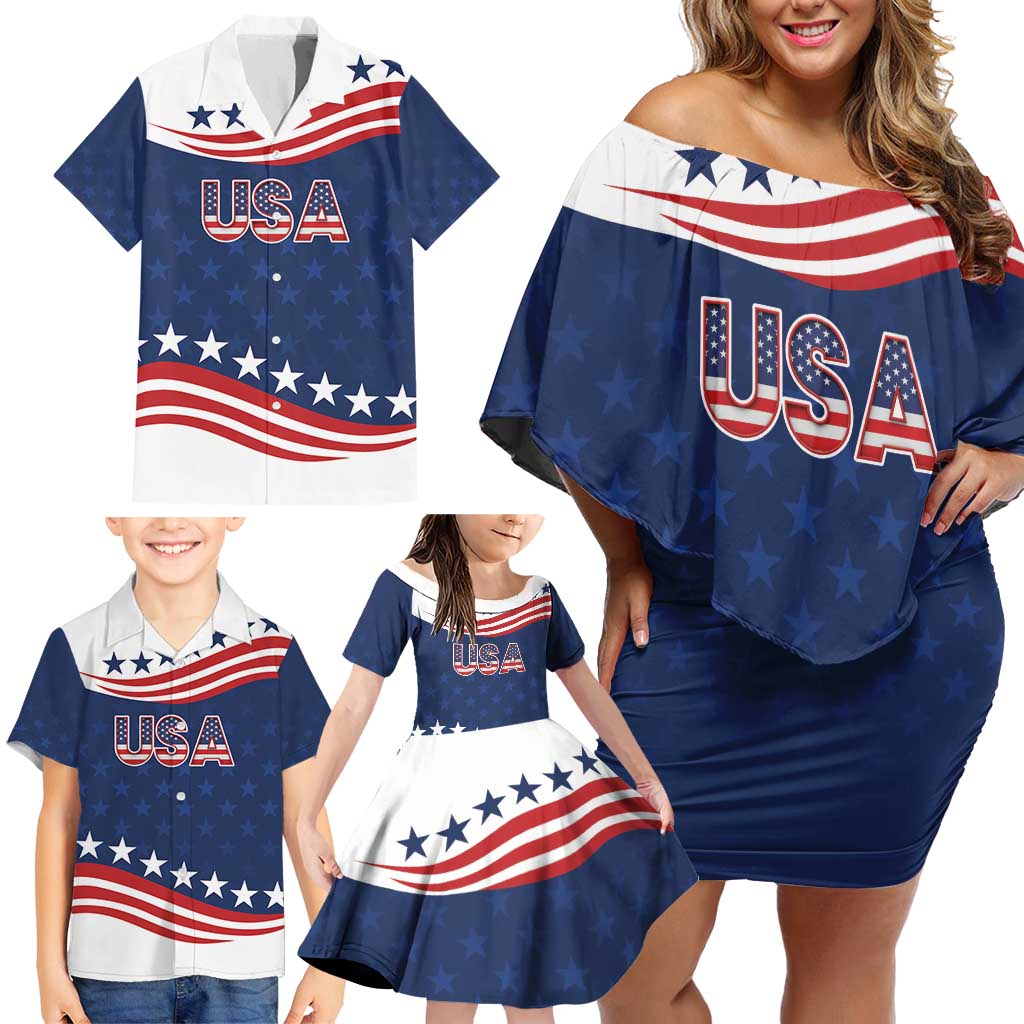 United States Pacific Rugby Custom Family Matching Off Shoulder Short Dress and Hawaiian Shirt USA Classic Sporty Pattern