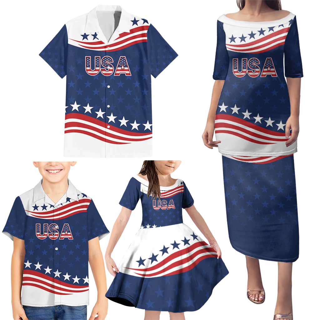 United States Pacific Rugby Custom Family Matching Puletasi and Hawaiian Shirt USA Classic Sporty Pattern