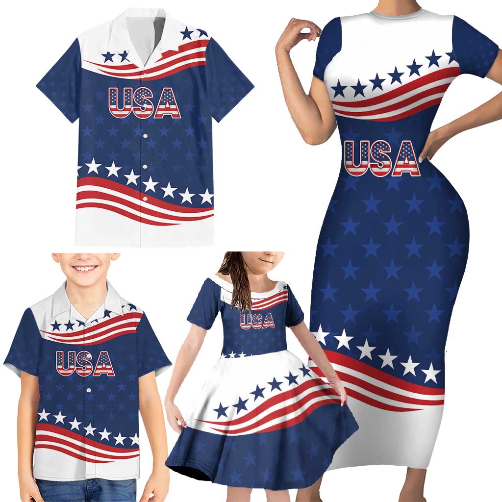 United States Pacific Rugby Custom Family Matching Short Sleeve Bodycon Dress and Hawaiian Shirt USA Classic Sporty Pattern
