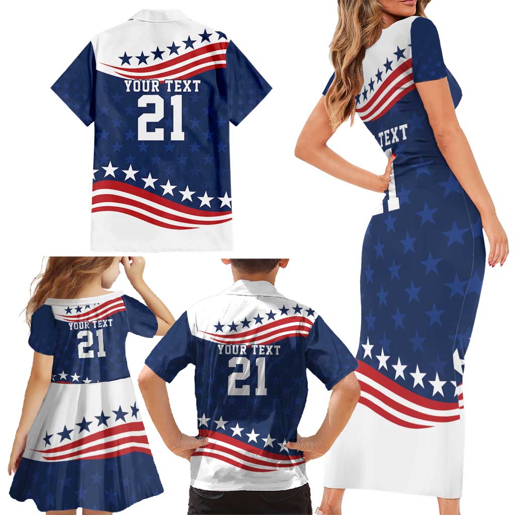 United States Pacific Rugby Custom Family Matching Short Sleeve Bodycon Dress and Hawaiian Shirt USA Classic Sporty Pattern