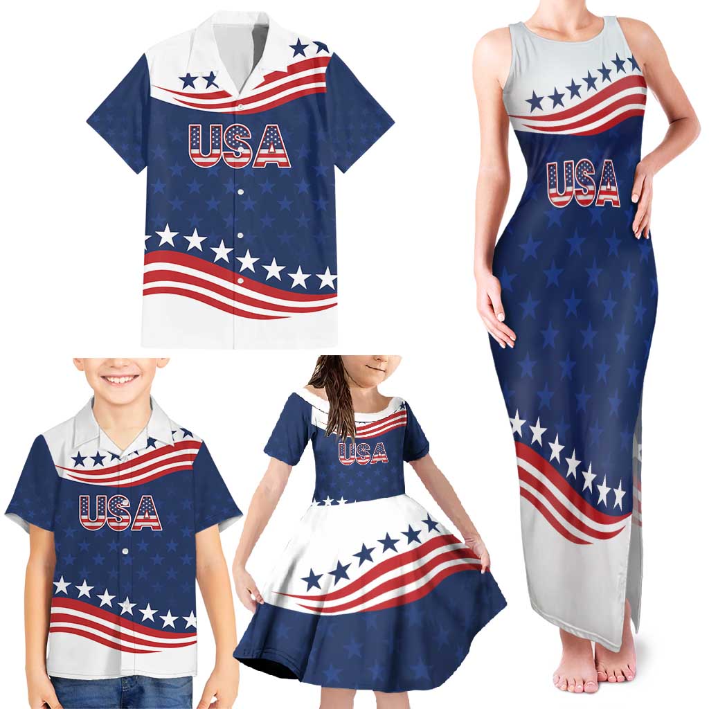 United States Pacific Rugby Custom Family Matching Tank Maxi Dress and Hawaiian Shirt USA Classic Sporty Pattern