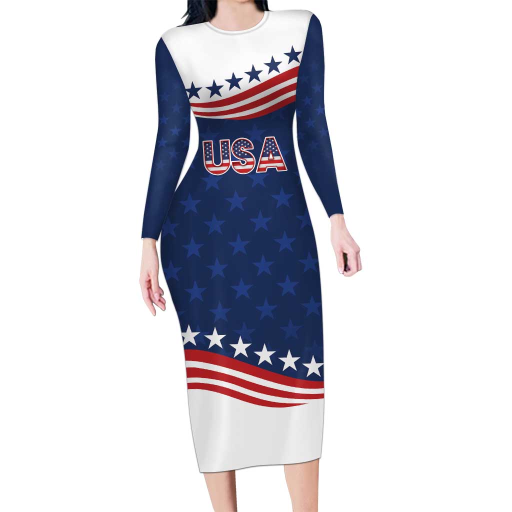 United States Pacific Rugby Custom Long Sleeve Bodycon Dress USA Classic Sporty Pattern