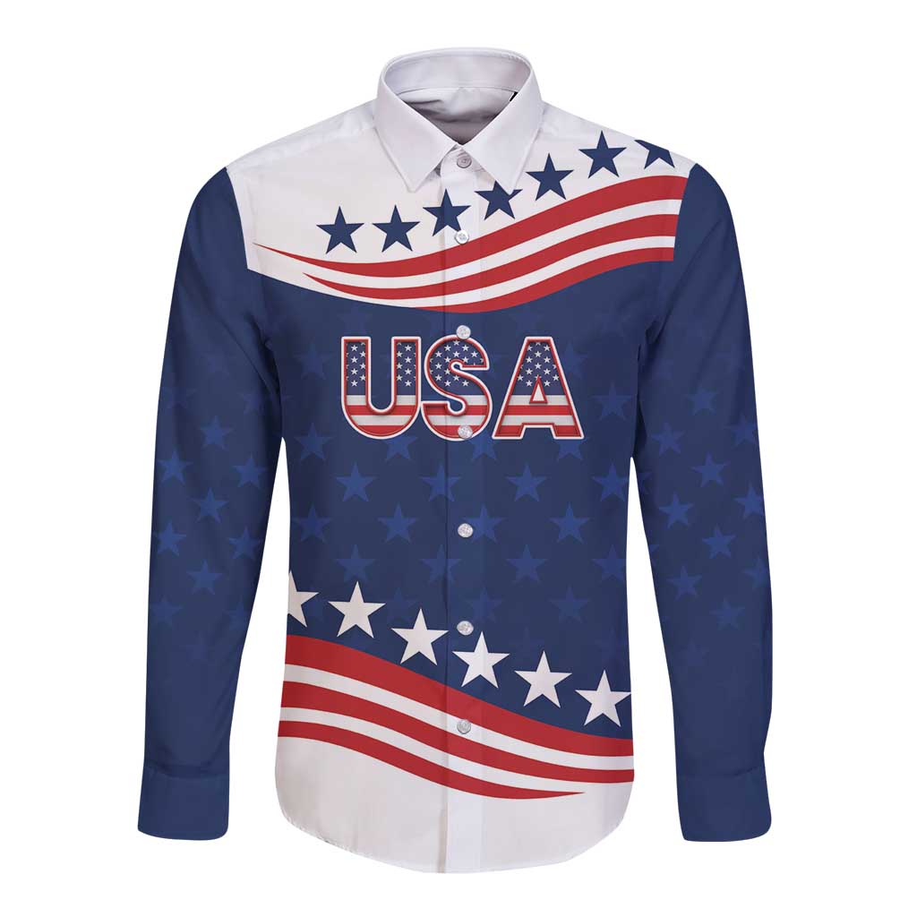 United States Pacific Rugby Custom Long Sleeve Button Shirt USA Classic Sporty Pattern