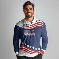 United States Pacific Rugby Custom Long Sleeve Polo Shirt USA Classic Sporty Pattern