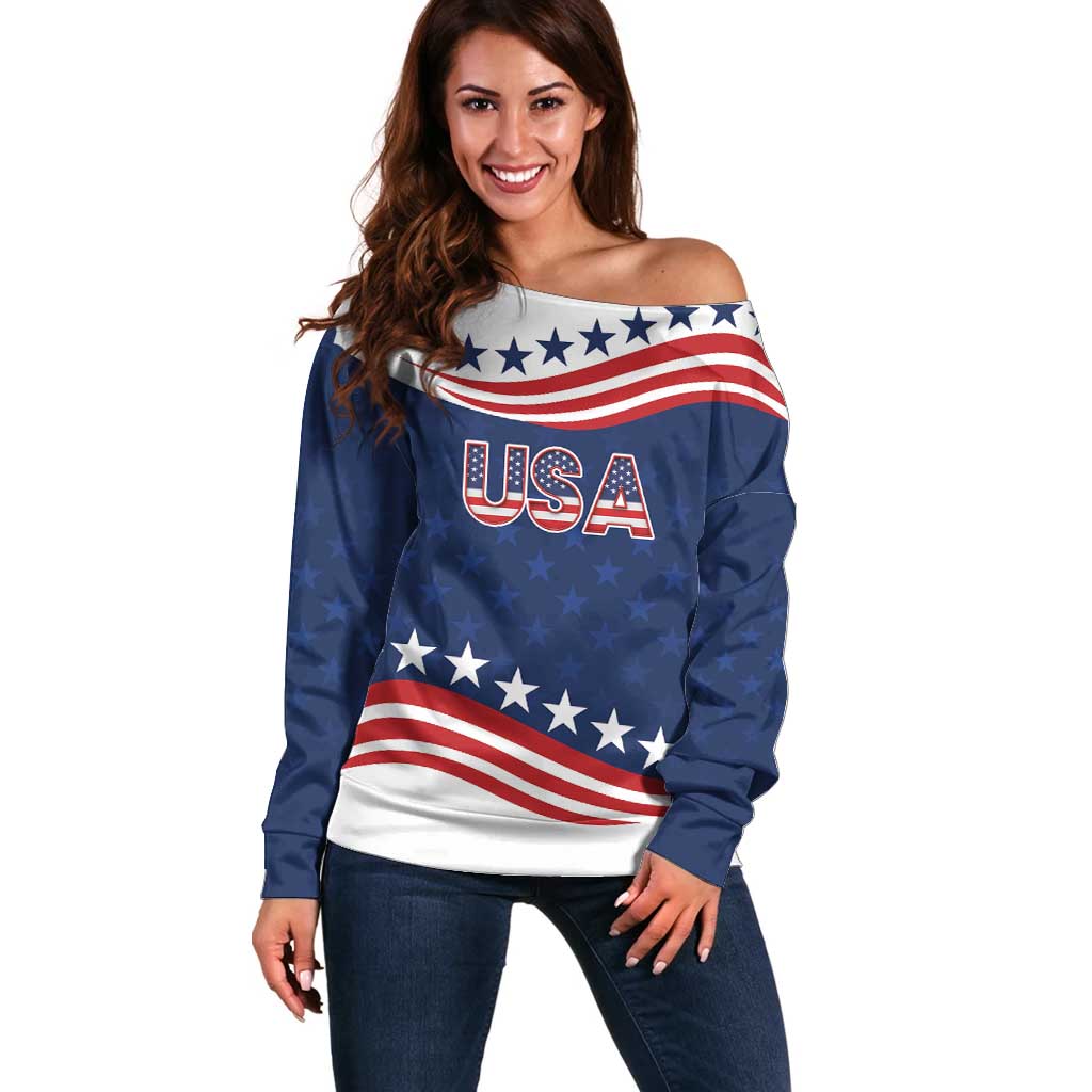 United States Pacific Rugby Custom Off Shoulder Sweater USA Classic Sporty Pattern
