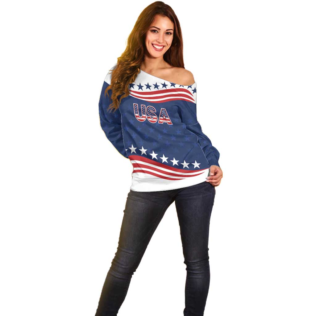 United States Pacific Rugby Custom Off Shoulder Sweater USA Classic Sporty Pattern