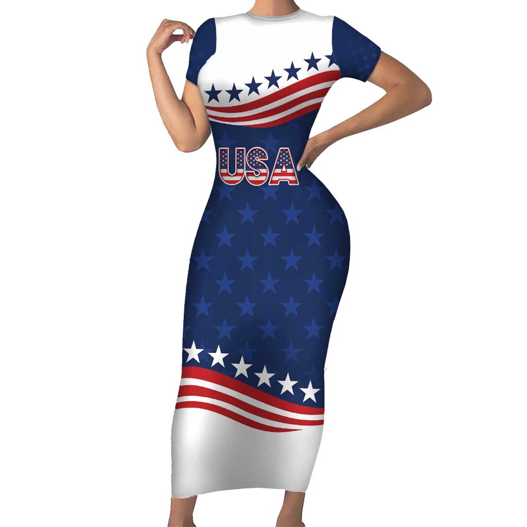 United States Pacific Rugby Custom Short Sleeve Bodycon Dress USA Classic Sporty Pattern