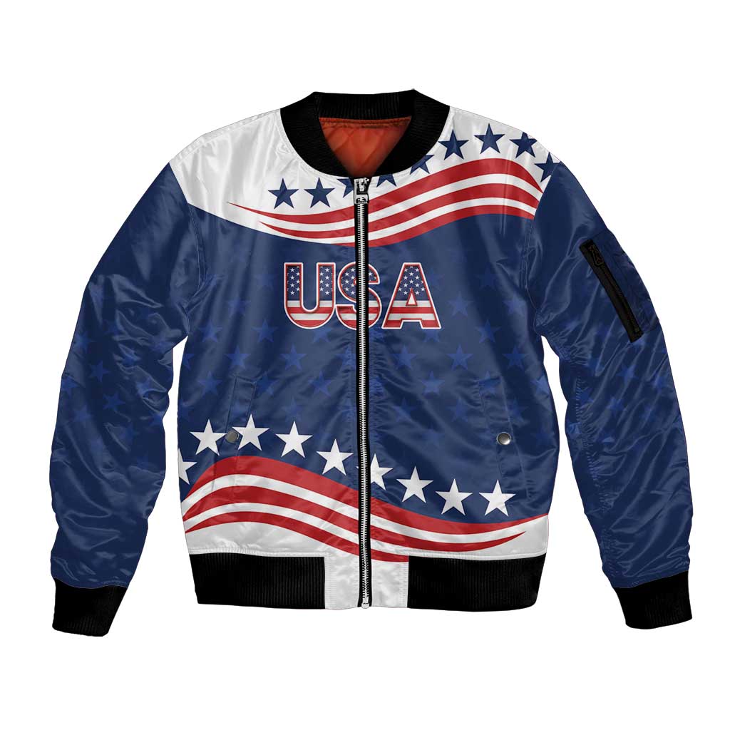 United States Pacific Rugby Custom Sleeve Zip Bomber Jacket USA Classic Sporty Pattern
