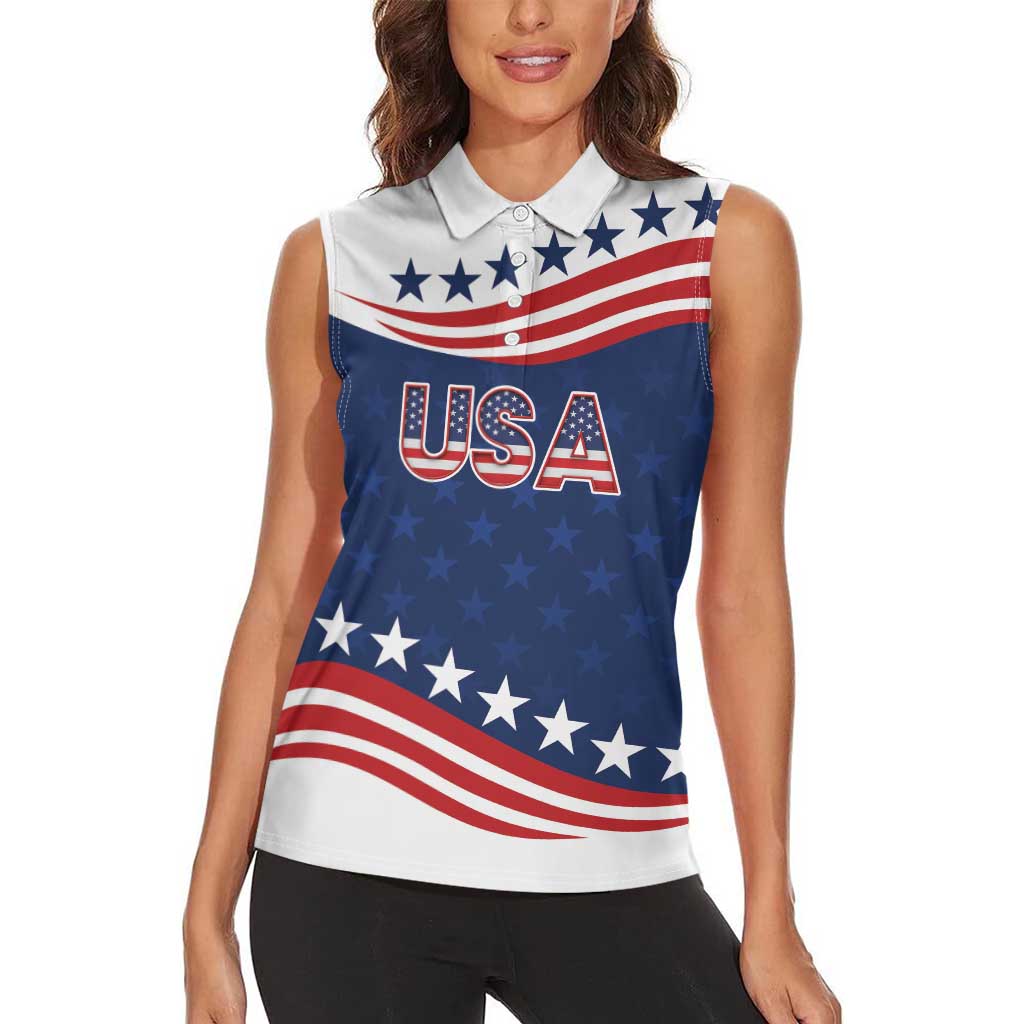 United States Pacific Rugby Custom Women Sleeveless Polo Shirt USA Classic Sporty Pattern
