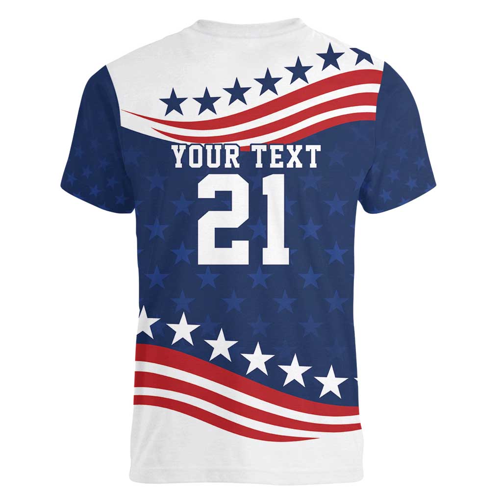 United States Pacific Rugby Custom Women V-Neck T-Shirt USA Classic Sporty Pattern