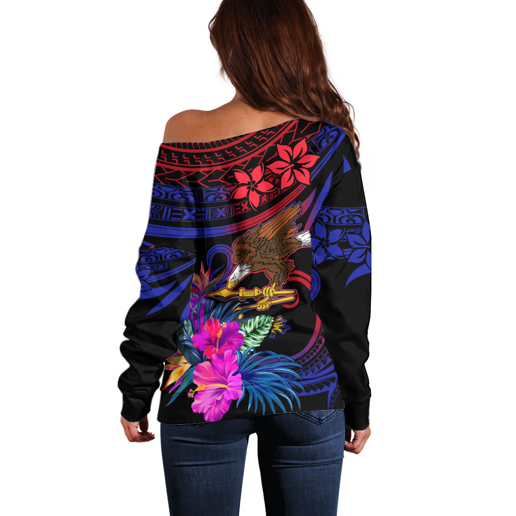American Samoa Off Shoulder Sweater Manu'a Cession Day Polynesian Tribal - Wonder Print Shop