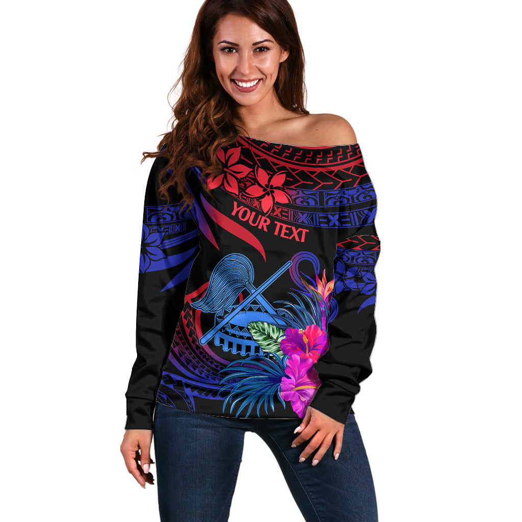 Custom American Samoa Off Shoulder Sweater Manu'a Cession Day Polynesian Tribal - Wonder Print Shop