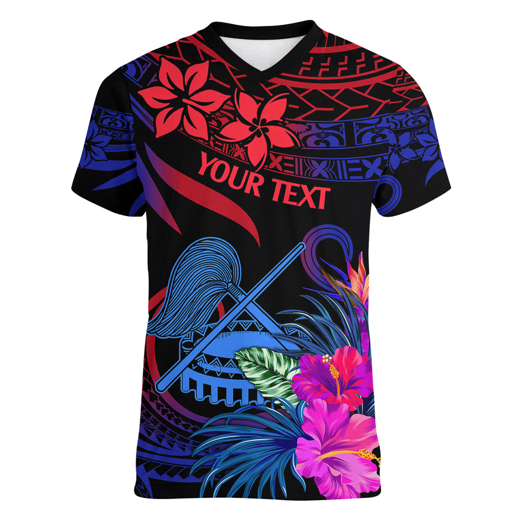 Custom American Samoa Women V Neck T Shirt Manu'a Cession Day Polynesian Tribal - Wonder Print Shop
