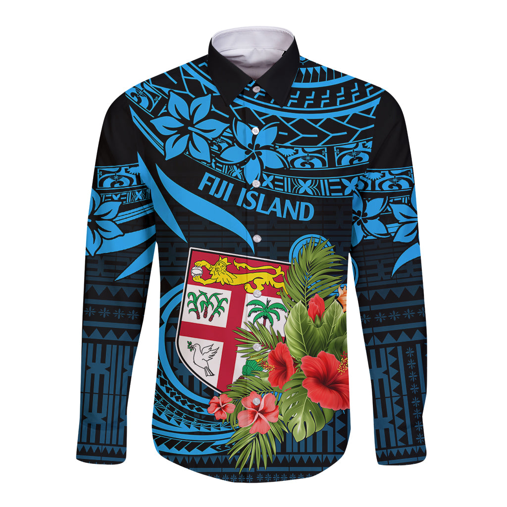 Fiji Islands Long Sleeve Button Shirt With Polynesian Tribal Happy National Day - Wonder Print Shop