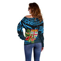 Fiji Islands Off Shoulder Sweater With Polynesian Tribal Happy National Day - Wonder Print Shop