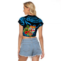 Fiji Islands Raglan Cropped T Shirt With Polynesian Tribal Happy National Day - Wonder Print Shop