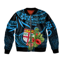 Fiji Islands Sleeve Zip Bomber Jacket With Polynesian Tribal Happy National Day - Wonder Print Shop