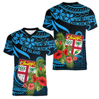 Fiji Islands Women V Neck T Shirt With Polynesian Tribal Happy National Day - Wonder Print Shop
